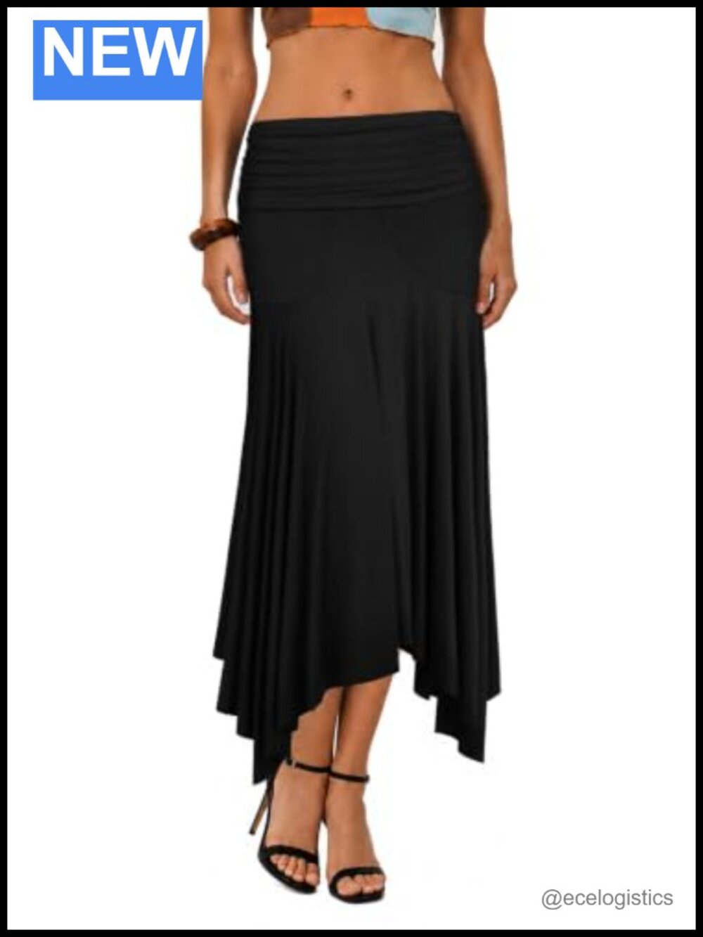 Asymmetrical Handkerchief Hem Midi Skirt Ruched Waist Pull On Viscose Blend